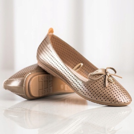 Durchbrochene Ballerinas mit VINCEZA-Schleife beige golden 1