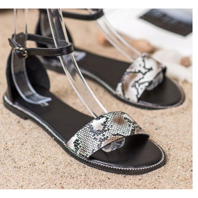 Goodin Flache Sandalen mit Schlangenmuster schwarz 1