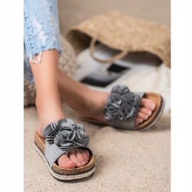 Bequeme Hausschuhe mit Blumen VINCEZA grau 1