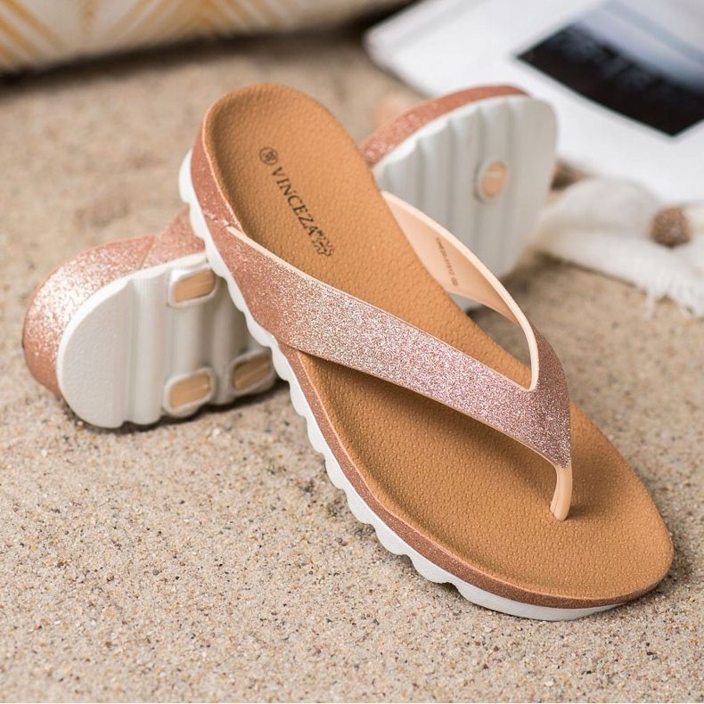 VINCEZA Flip-Flops mit Glitzer rosa gelb 1