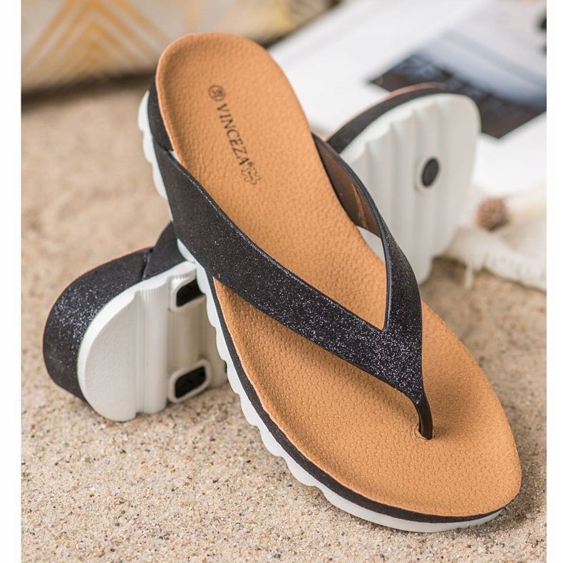VINCEZA Flip-Flops mit Glitzer schwarz 1
