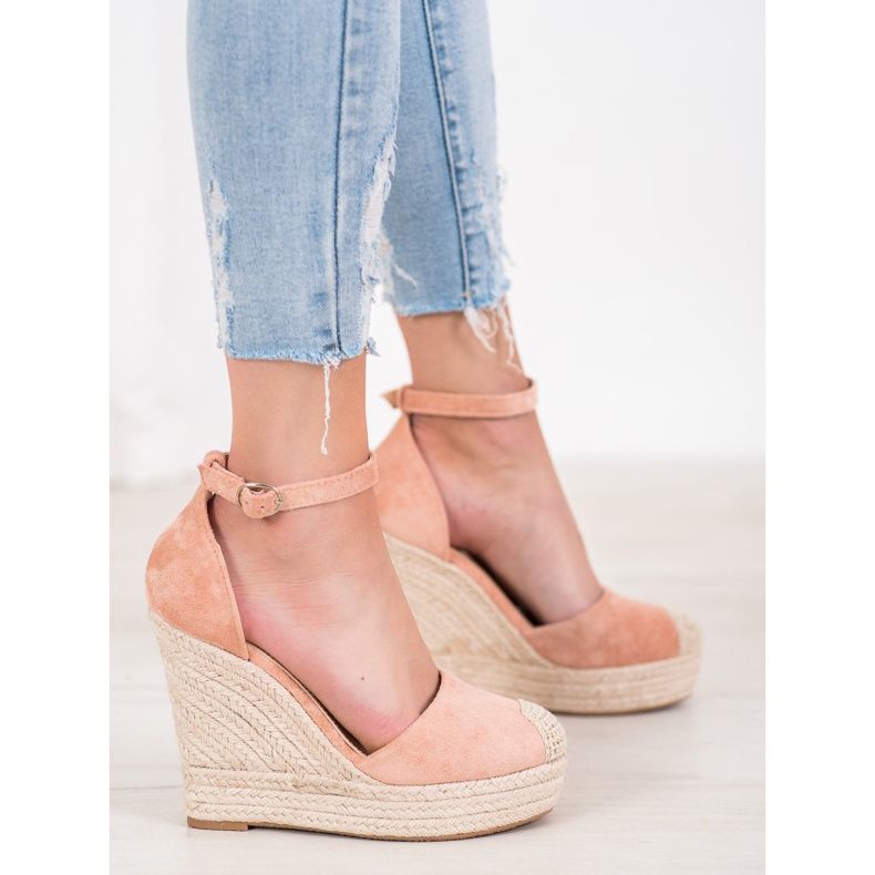 SHELOVET Stylische Espadrilles auf Keil rosa 1