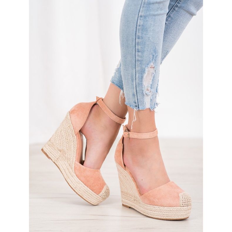 SHELOVET Stylische Espadrilles auf Keil rosa 2