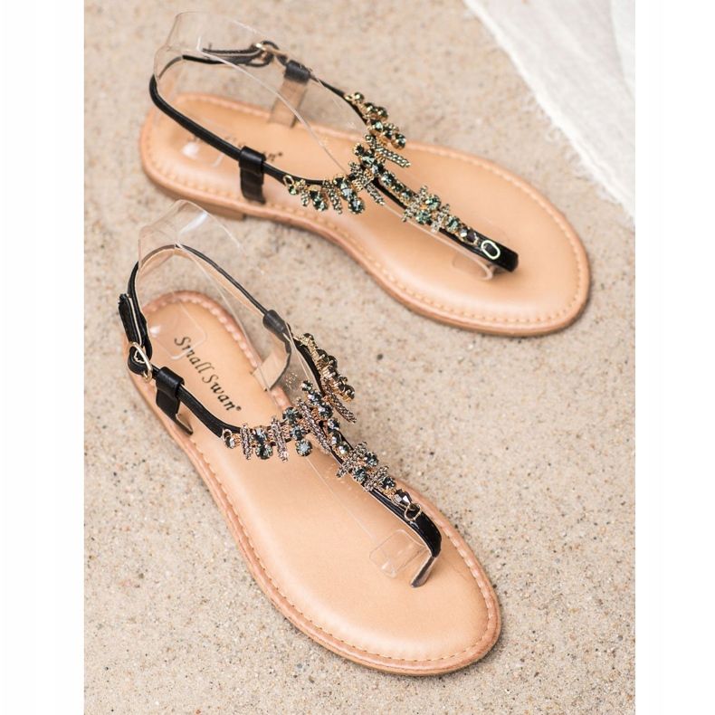 Small Swan Stilvolle Sandalen mit Zirkonia schwarz 1