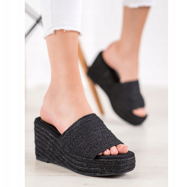 Kylie Modische Keilpantoffeln schwarz 1