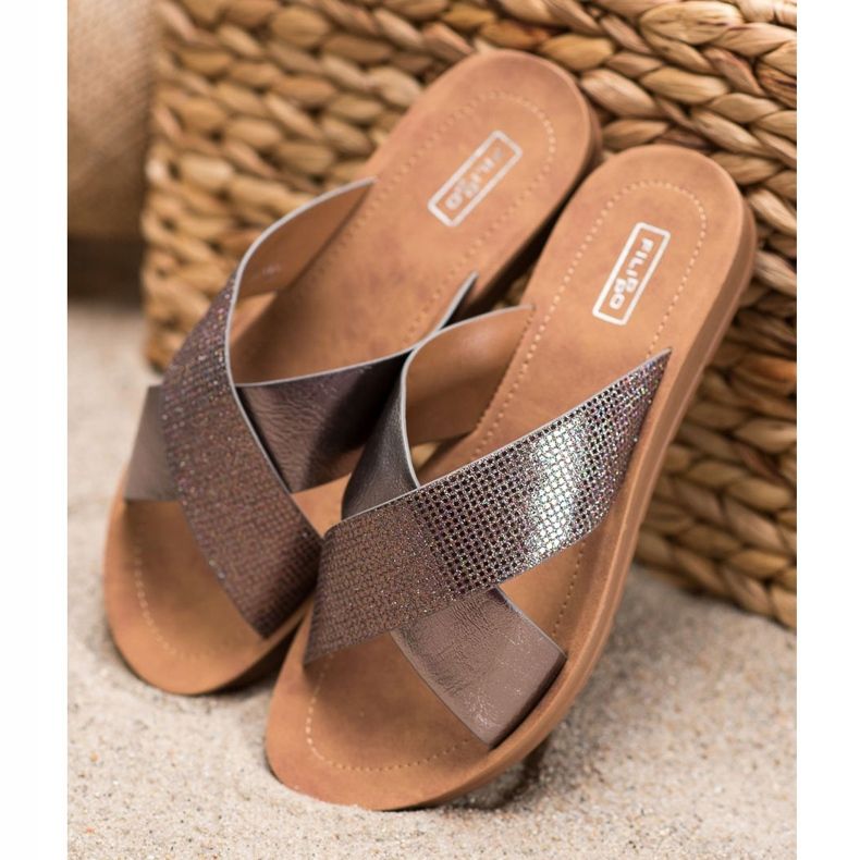 Filippo Glänzende Hausschuhe aus Öko-Leder grau 1