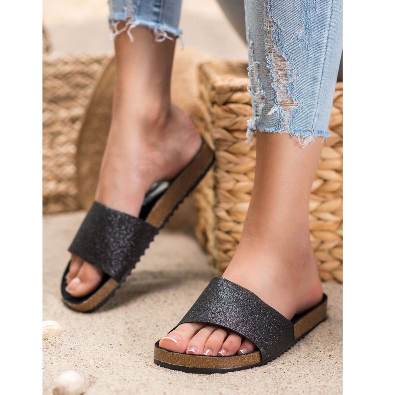 Filippo Schwarze Hausschuhe mit Glitzer 2