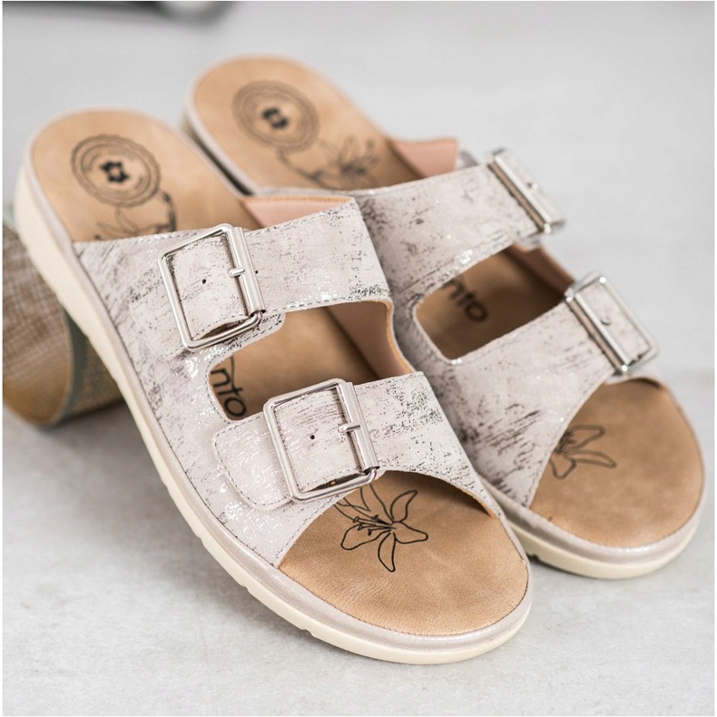 Evento Bequeme Hausschuhe aus Öko-Leder grau 1