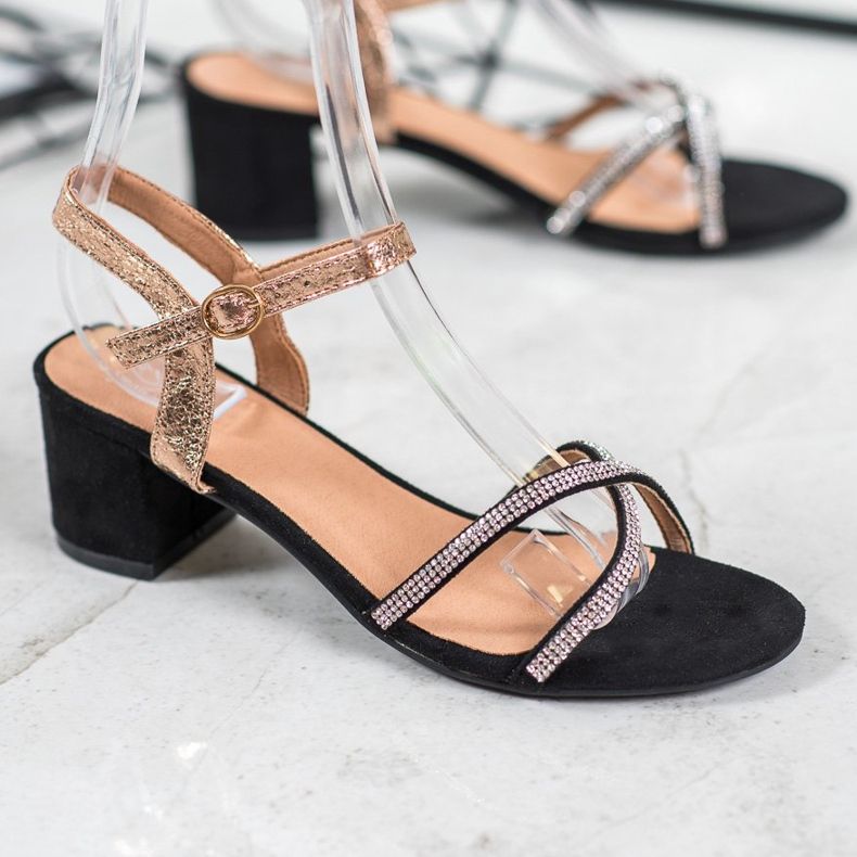 Small Swan Sandalen auf einer Stange mit Zirkonia schwarz gelb 1