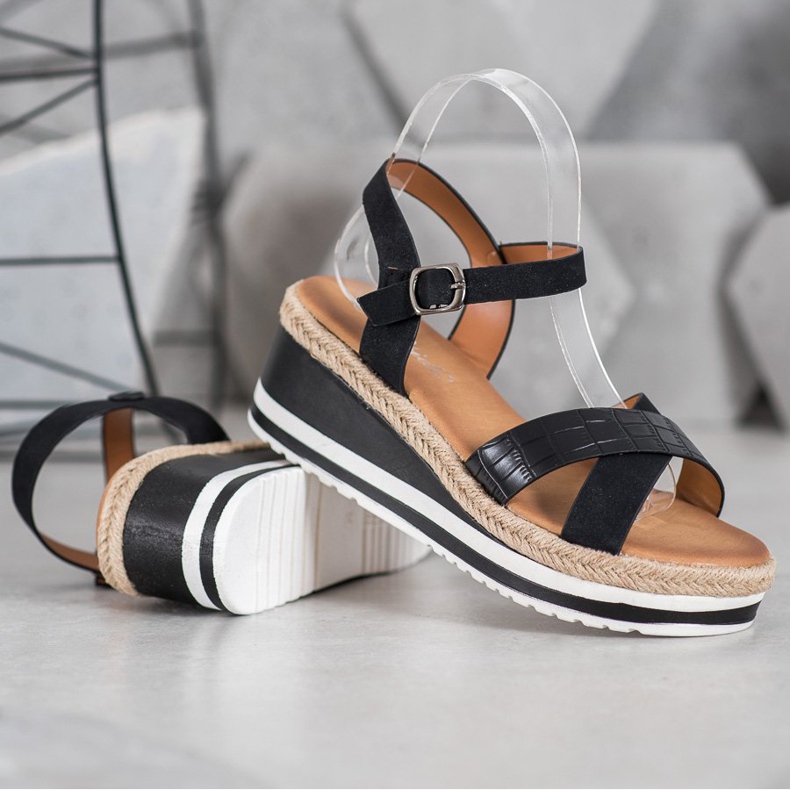 Weide Schwarze Keile mit Öko-Leder 1