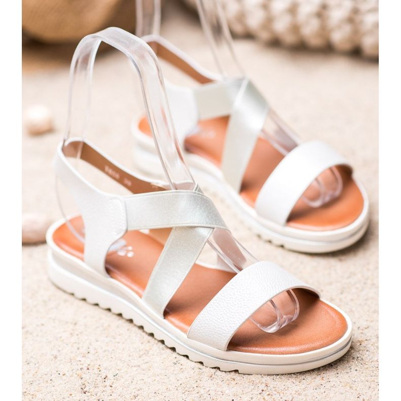 Weide Sandalen auf der Plattform weiß grau 1