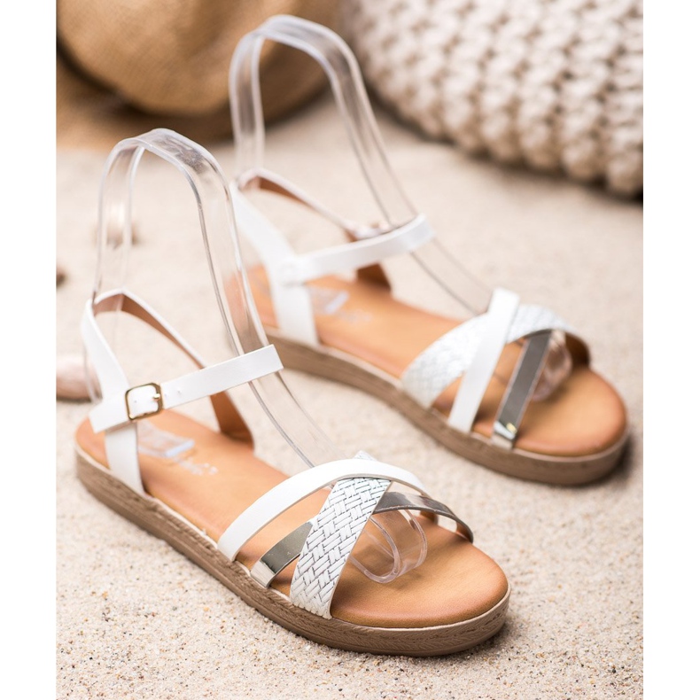 Weide Stylische Sandalen aus Öko-Leder weiß grau 1