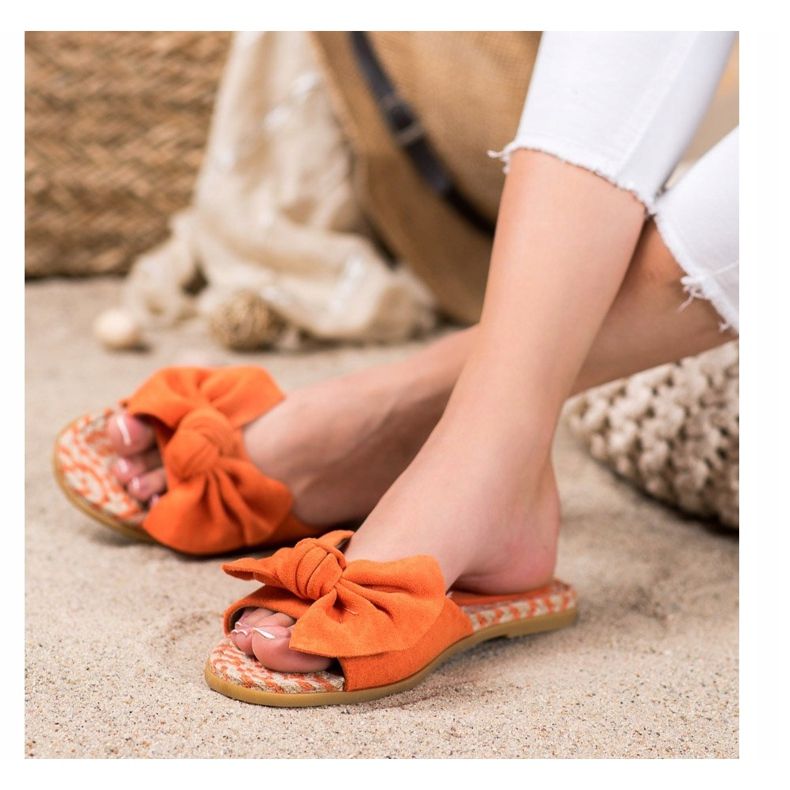 Renda Elegante Hausschuhe mit Schleife orange 2