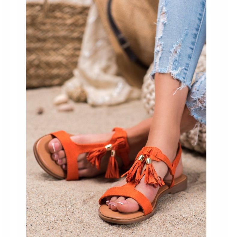 Renda Sandalen mit Fransen orange 1