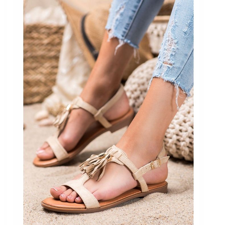 Renda Sandalen mit Fransen beige 1