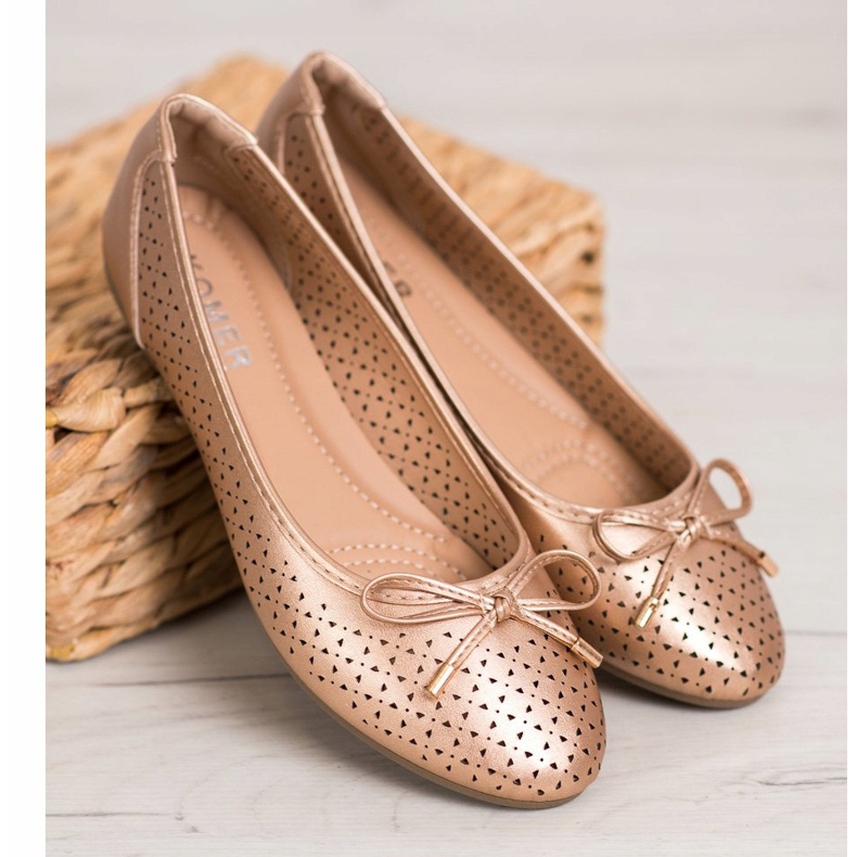 SHELOVET Durchbrochene Ballerina mit Öko-Leder golden 1