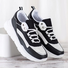 SHELOVET Stylische Sneakers mit Schnürung weiß schwarz 1