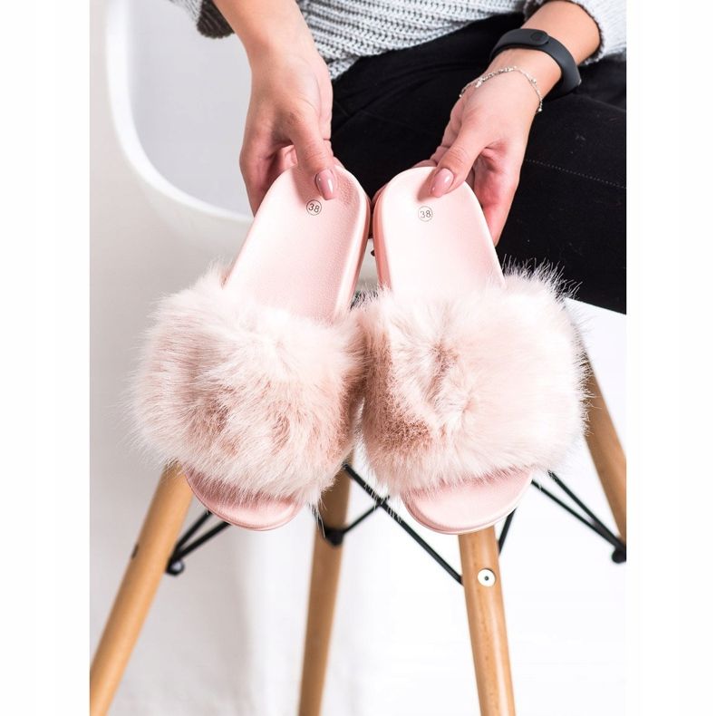 SHELOVET Bequeme Pelzpantoffeln rosa 1