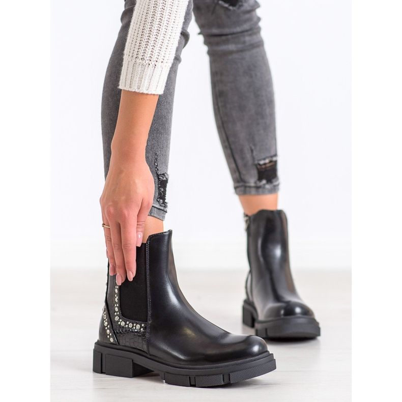 Yes Mile Schwarze Stiefel mit Zirkonia 2