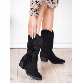 Diamantique Cowboystiefel mit Fransen schwarz 1