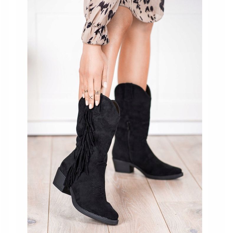 Diamantique Cowboystiefel mit Fransen schwarz 1