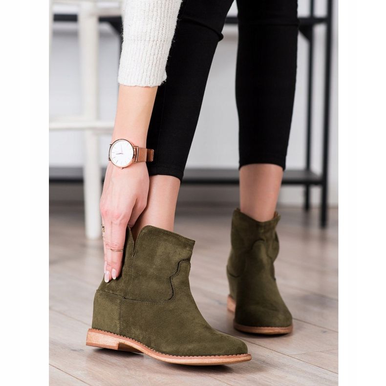 Bella Paris Warme Wildleder Cowboystiefel grün 1