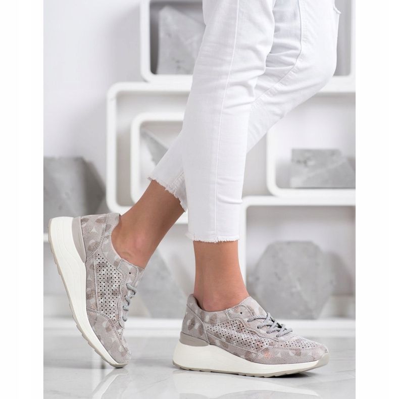 Goodin Stylische Ledersneaker beige braun golden 1