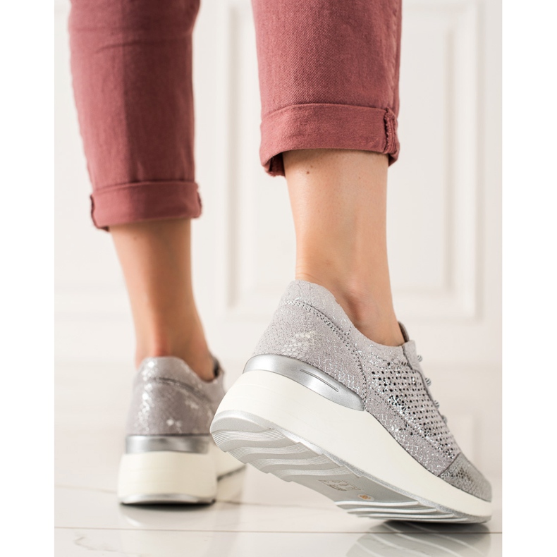 Goodin Stylische Ledersneaker silber- grau 1
