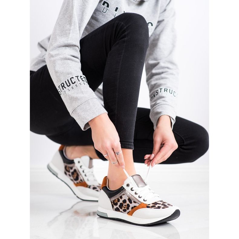 Kylie Modische Turnschuhe beige weiß braun orange golden 1