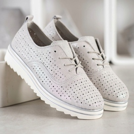 Goodin Durchbrochene Lederschuhe beige 2