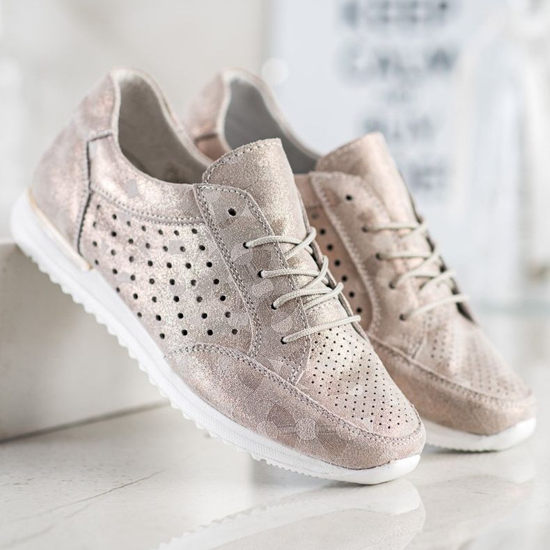 Kylie Durchbrochene Lederschuhe braun golden 1