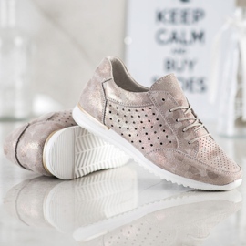 Kylie Durchbrochene Lederschuhe braun golden 2