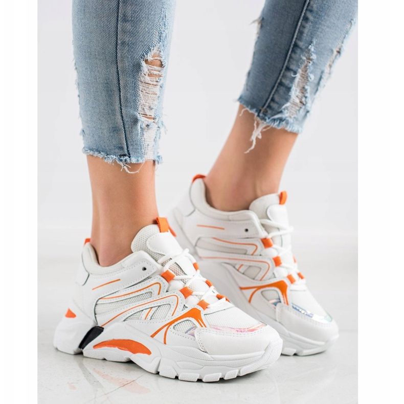 SHELOVET Sneakers mit orangefarbenem Einsatz weiß 2