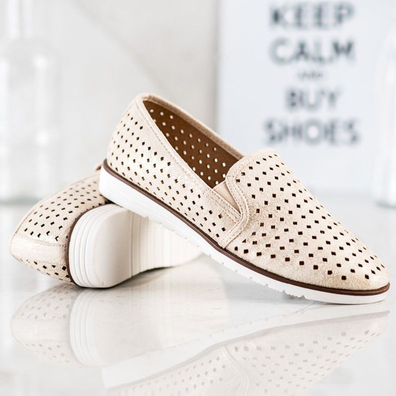 Kylie Glänzende durchbrochene Slipons golden 1