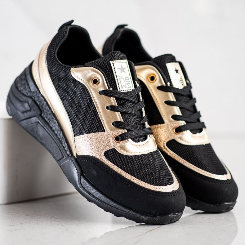 SHELOVET Klassische Sneakers in SCHWARZ und GOLD golden 2