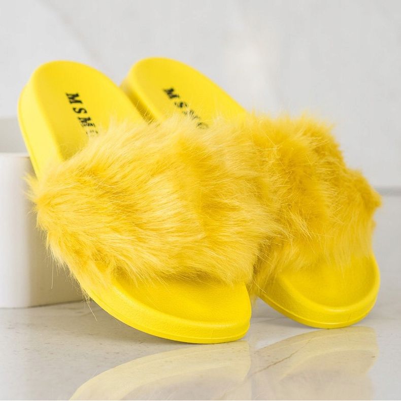 SHELOVET Gummipantoffeln mit Fell gelb 1