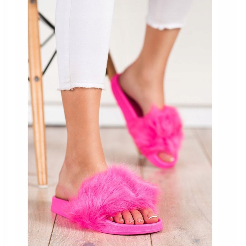 SHELOVET Gummipantoffeln mit Fell rosa 2