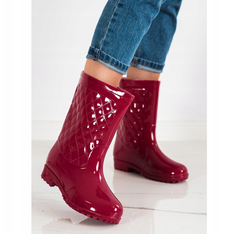 Bona Glänzende gesteppte Gummistiefel rot 1