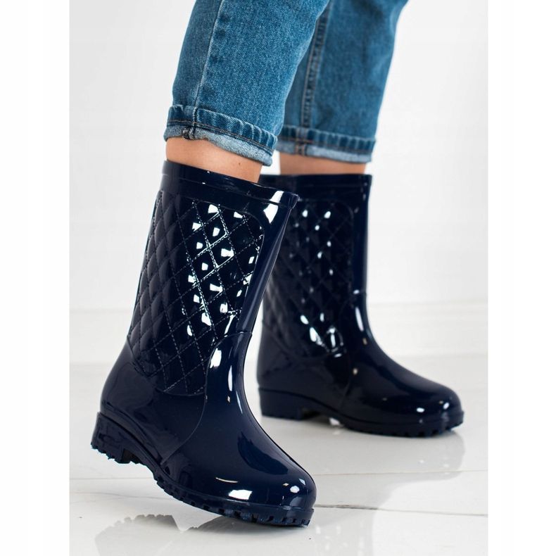 Bona Glänzende gesteppte Gummistiefel navy blau 1
