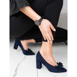 Marineblaue Pumps mit VINCEZA-Schleife 1