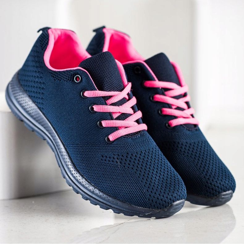 SHELOVET Leichte Sportschuhe navy blau rosa 2