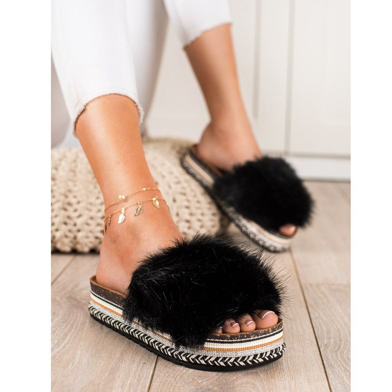 Seastar Modische Hausschuhe auf einer dekorativen Plattform schwarz 1