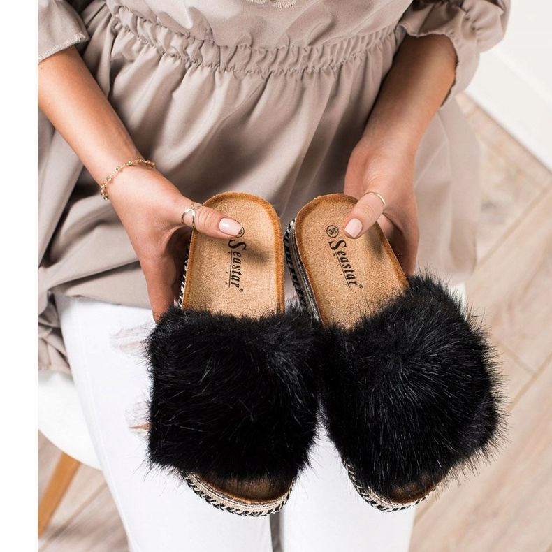 Seastar Modische Hausschuhe auf einer dekorativen Plattform schwarz 2