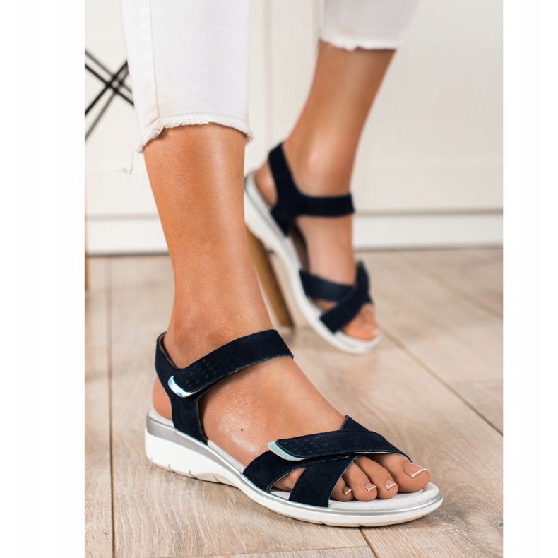 Ledersandalen mit Klettverschluss VINCEZA marineblau 2