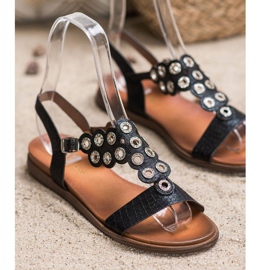 Sergio Leone Elegante Sandalen mit Zirkonia schwarz 1