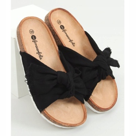 Schwarz WS11 Schwarze Baumwollkork-Hausschuhe 1