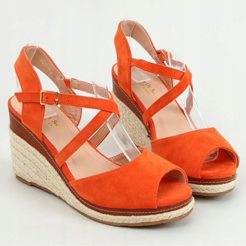 Orange FG19 Orange Espadrilles mit offener Zehenpartie auf Keilabsatz 1