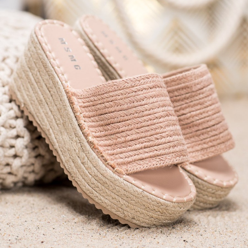 SHELOVET Geflochtene Keilsandalen rosa 1