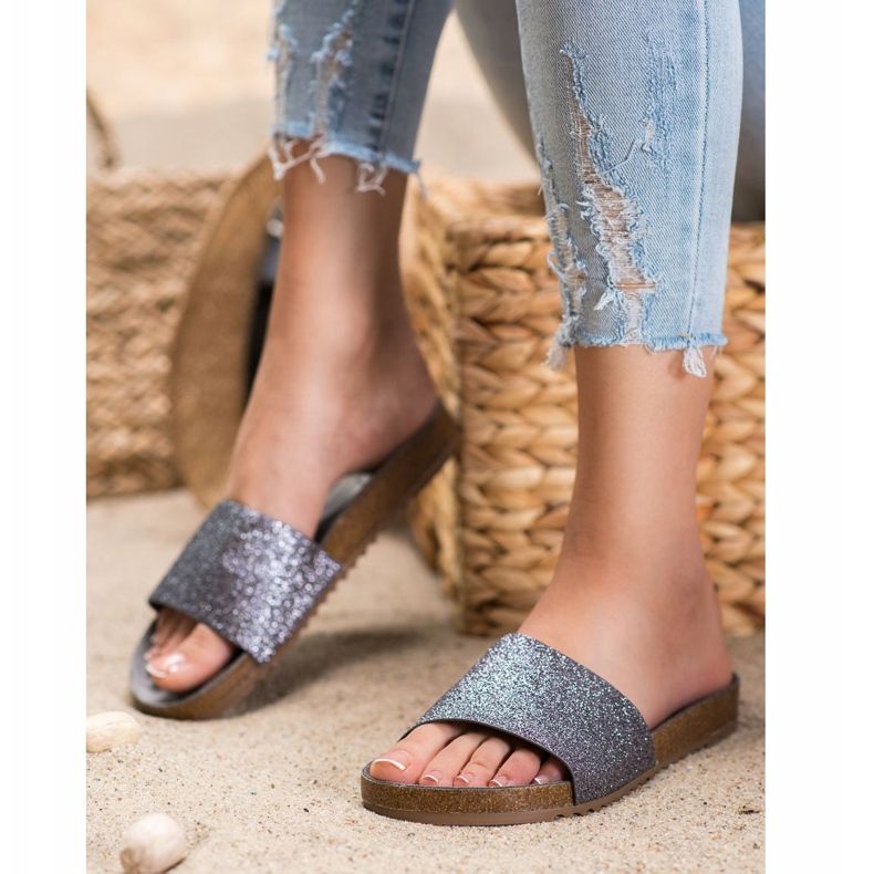 Filippo Graphit-Hausschuhe mit Glitzer grau 1