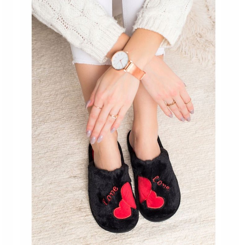 Bona Warme Liebe Hausschuhe schwarz rot 1